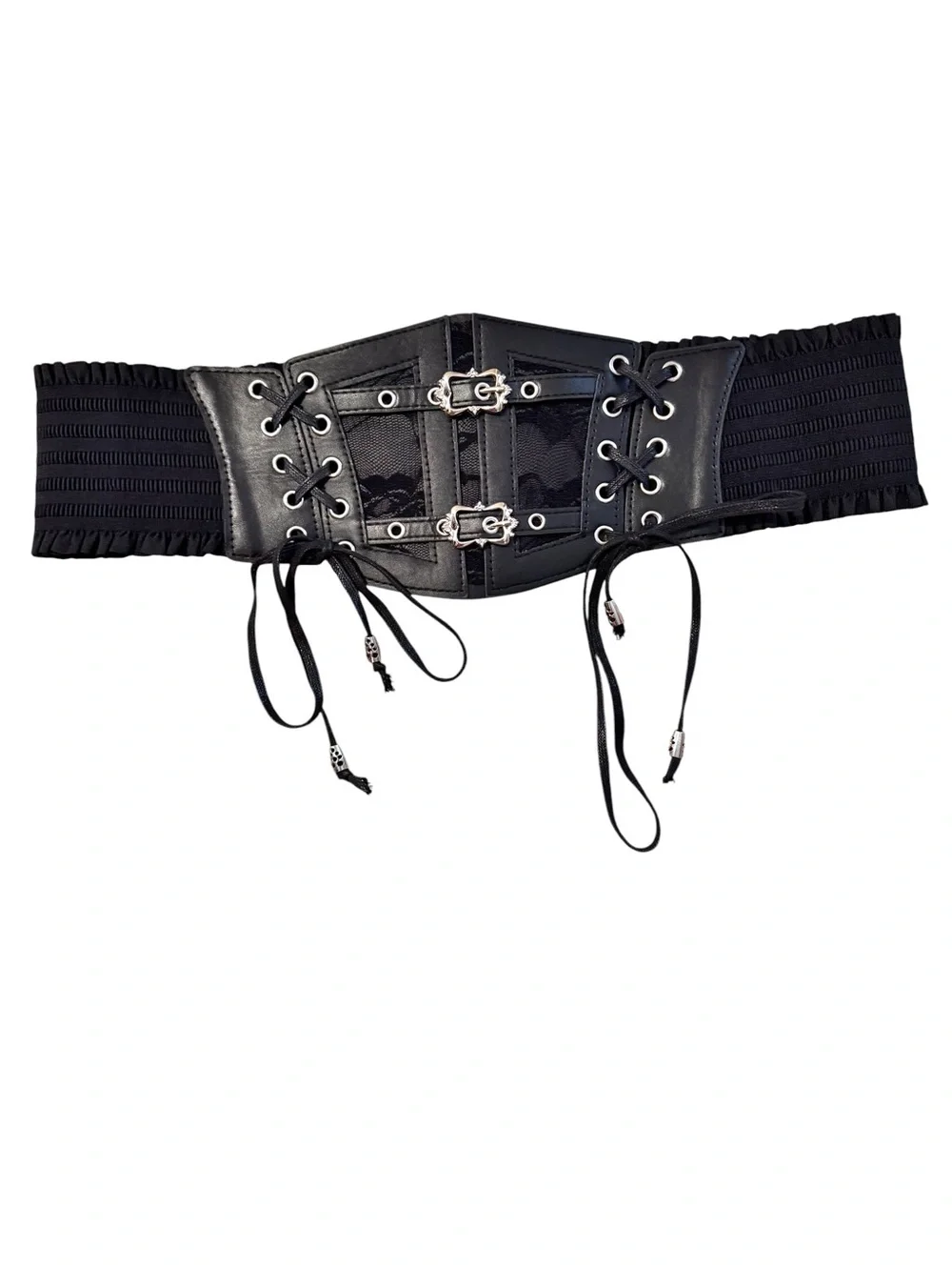 Corset Belt Size XL Black Faux Leather Stretch Lace Up Pirate Steampunk Cosplay